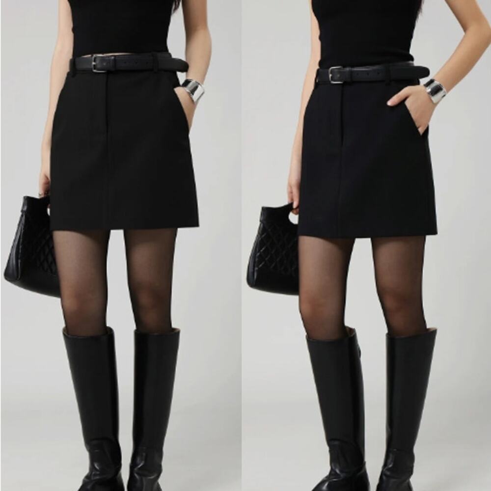 Commense Solid High Waisted Pocket A-Line Mini Sk… - image 1